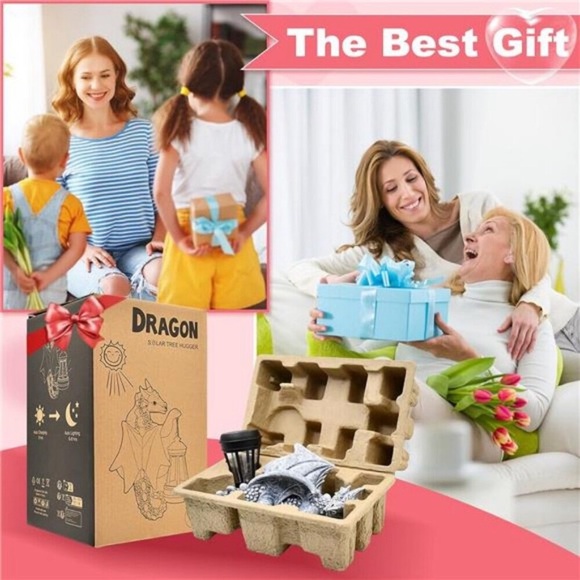 Dragon Tree Hugger with Solar Lantern 9.3 Inch Resin Dragon Statue for Garden - Picture 3 of 7